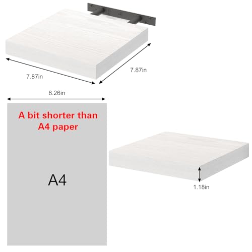Small Floating Shelves for Wall Decor, White, Set of 3, 7.8 x 7.8 Inch - color: White