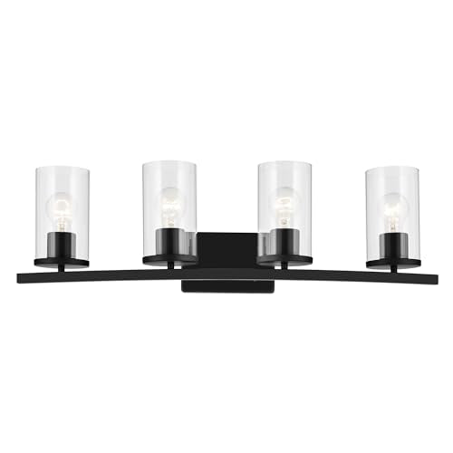 Kichler Crosby 4-Light Bathroom Vanity Light, Black - color: Black, size: 4 Light, style: Clear Glass
