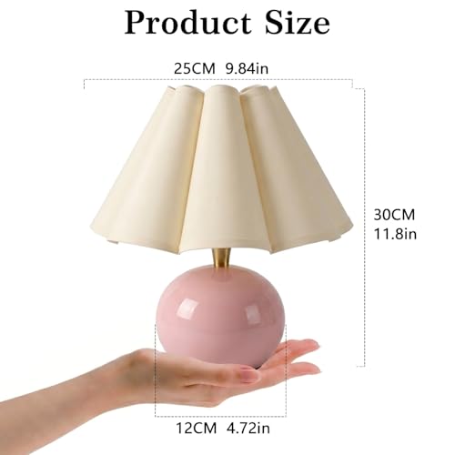 Small Bedside Table Lamp, 11.8'' Ceramic Stepless Dimmable Lamp (Pink) - color: Pink