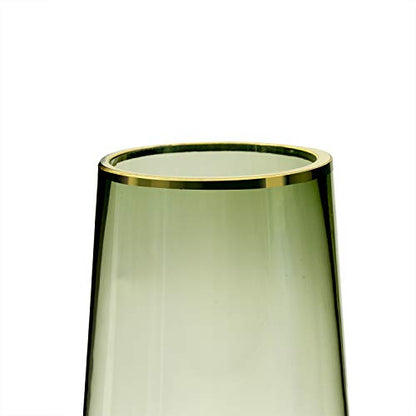 10“ Green Glass Vase with Gold Mouth for Centerpieces Home Wedding Decoration - size: Large