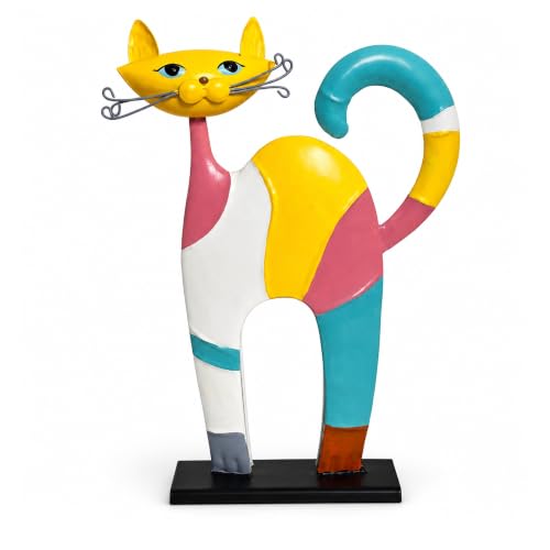 Modern Colorful Metal Cat Sculpture for Shelf Office Desk Home Decor Accent - color: Vibrant Colorful - Playful Cat