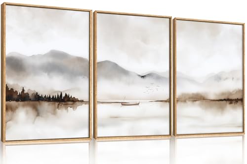 DRACIT Neutral Abstract Mountain Framed Canvas Print Wall Art Set-16"x24"x3 - color: Natural Landscape Wall Art, size: 16"L x 24"W