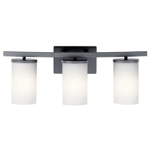 Kichler Crosby 3-Light Bathroom Vanity Light, Black - color: Black, size: 3 Light, style: Satin Etched Cased Opal Glass