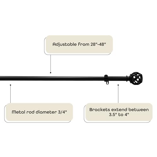Buono II Carrie Rod & Finial 28-48 in, for Windows, Finials - size: 28-48, style: Carrie