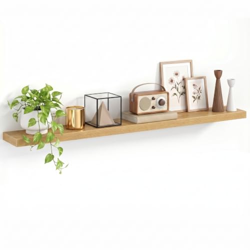 1.5" Thick Floating Shelves for Wall, 55"x6.5" Wall Mounted Shelf, Wall Storage Shelf,No Sag,Easy Install Wood Grain Shelf for Bedroom, Kitchen, Living Room & Hallway,Oak,Pack of 1 - color: Oak, size: 55"x 6.5"-Pack of 1