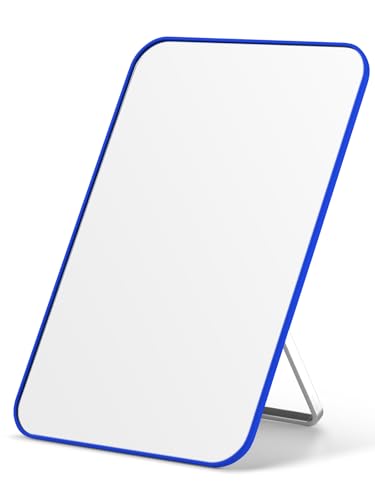 OMIRO 8 x 5 in Desk Makeup Mirror with Stand and Hanging Hole, Blue - color: Blue, size: 8"L x 5"W