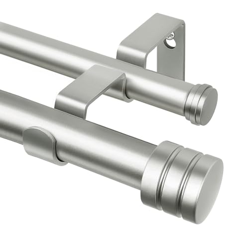 TONIAL 1 Inch Double Curtain Rods for Windows 48 to 84 Inch, Silver, - color: Silver, size: 32-86”