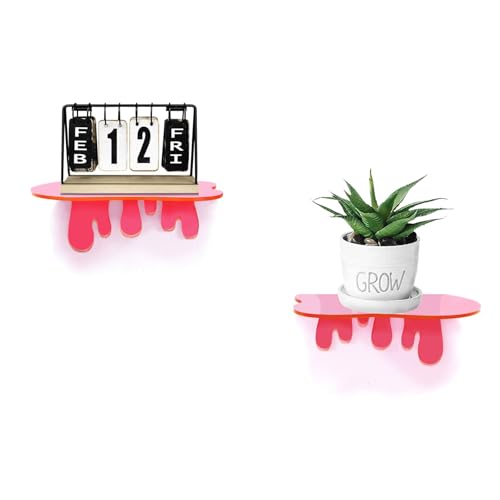 SetGame 2-Pack Small Acrylic Shelves, 7 Inch Floating Shelves, Pink - color: Pink, size: 7 Inch