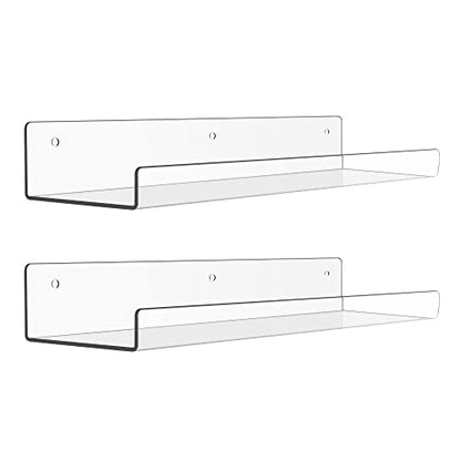 upsimples 2 Pcs 15" Acrylic Shelves for Wall Display and Storage, Clear - color: Clear