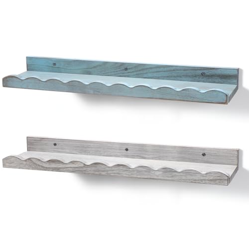 Suzile 2 Pcs Scalloped Floating Wall Shelves,23",White, Blue - color: White, Blue, size: 23"