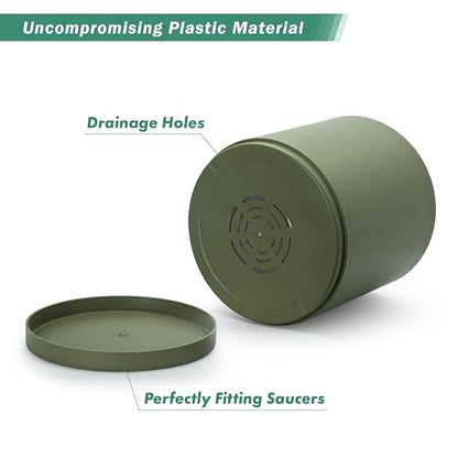 D'vine Dev Plastic Planter Pot with Saucer, 14 in, Olive, 74-X-I-4 - color: Olive, size: 14 Inch