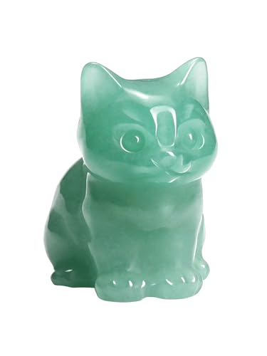 Jovivi Green Aventurine Cat Crystal Figurines Home Decor - color: Green Aventurine