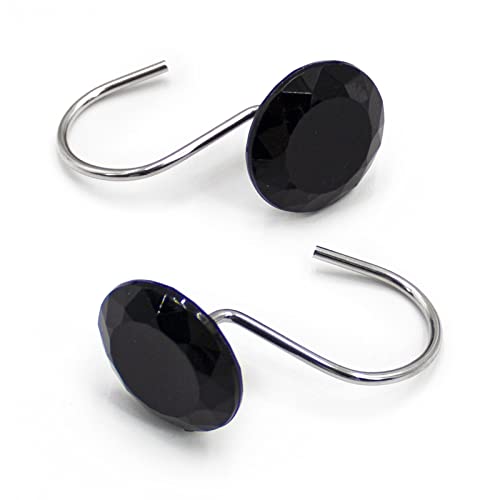 Crystal Diamond Round Shower Curtain Hooks Rings for Bathroom,Black,12PCS - color: Black
