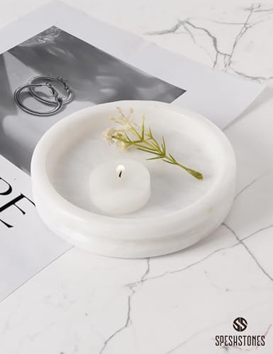 Marble Jewelry Dish, 5" Handmade White Ring Tray - color: White