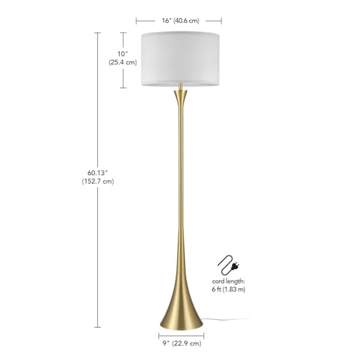 Globe Electric 61000150 60" Floor Lamp, Antique Brass Finish, Beige Fabric Shade, Mid-Century Modern Standing Lamp, E26 Base, Sustainable Design for Living Rooms and Bedrooms - color: Antique Brass, Maclaine