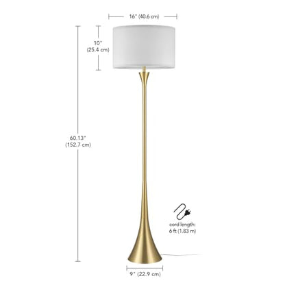 Globe Electric 61000150 60" Floor Lamp, Antique Brass Finish, Beige Fabric Shade, Mid-Century Modern Standing Lamp, E26 Base, Sustainable Design for Living Rooms and Bedrooms - color: Antique Brass, Maclaine