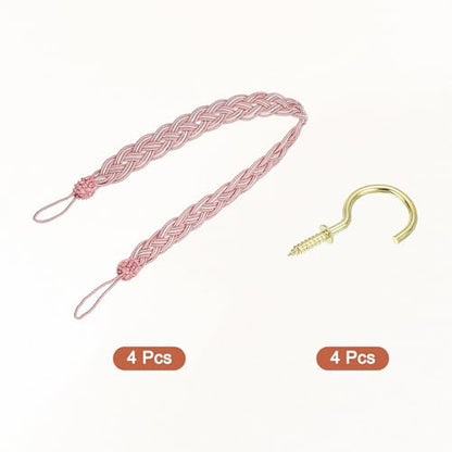uxcell 4Pcs Curtain Tiebacks, 58cm/23 Braided Drapery Holdback Holder Decorative Rope Tie Back, Dusty Pink/Mixed Silver - color: Dusty Pink