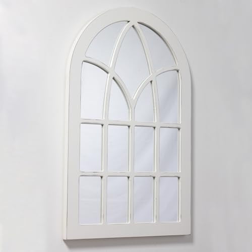 Farmhouse Large Arched Window Pane Mirror Wall Decor 36 x 24 inch - color: White (Arch)