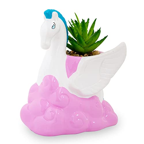 Silver Buffalo Disney Hercules Pegasus 3-Inch Ceramic Mini Planter with Artificial Succulent | Small Flower Pot, Faux Indoor Plants for Desk Shelf, Home Decor - color: Pegasus