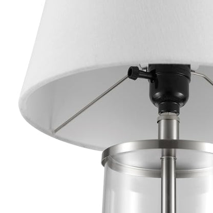 Globe Electric 67155 Maya 21" Fillable Table Lamp, Clear Glass and Steel Base, White Fabric Shade - color: Steel, Clear