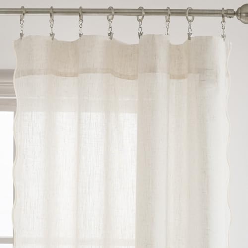 DriftAway Semi Sheer Scalloped Edge Linen Coastal Beach Window Curtains for Living Room Bedroom 2 Panels Rod Pocket Each Size 52 Inch by 72 Inch Taupe - color: Linen Taupe, size: 52"W x 72"L (Pack of 2)