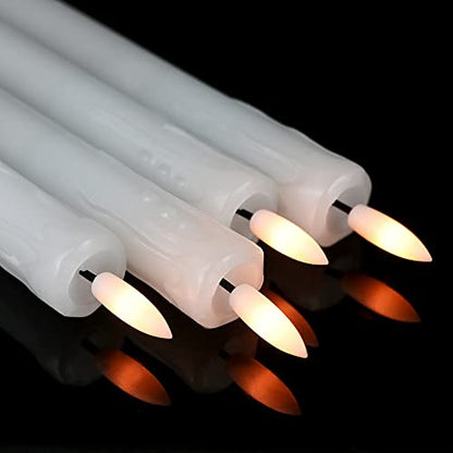GenSwin Drip Wax Flameless Taper Candles Battery Operated with Remote Timer - color: White-B