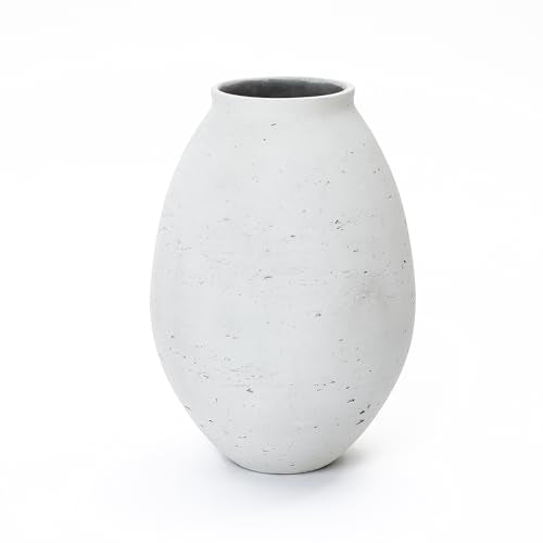 LuxenHome 16" Cement Large Floor Vase, Antique White Rustic Vases - color: White-b, size: 16 Inch