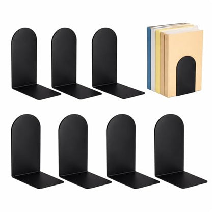 Chunful Modern Metal Book Ends for Shelves, 6 Pcs, Black, 5.5*3.75*2.25inch