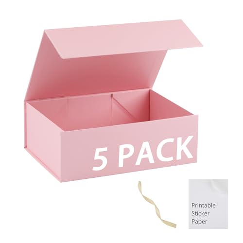 Pink Gift Box,10x7.3x3.5 Gift Boxes With Lids For Presents Includes Ribbon And Diy Printable Sticker Paper,Bridesmaid Proposal Box,Magnetic Gift Box For Birthday,Wedding,Graduation - color: 10x7.3x3.5inch-Pink-Pack 5