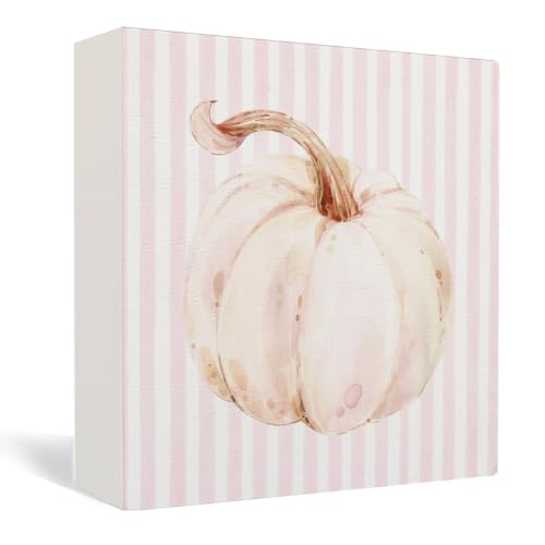 Pastel Pink Fall Pumpkin Wooden Box Sign Desk Decor,Fall Room Decor - color: Pastel Pink Fall