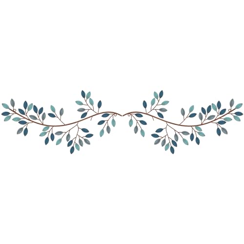 Hotop 2 Pieces Metal Tree Leaf Wall Decor Vine Olive Branch Leaf Wall Art Wrought Iron Scroll Sculptures Above the Bed, Living Room, Outdoor Decoration(Classic Style,Blue) - color: Blue, size: Classic Style