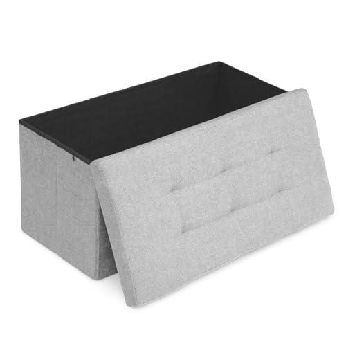 Athena Collection 30" Storage Ottoman Bench Folding Bench with 90L Hidden Storage, Large End of Bed Bench Linen Foot Rest Stool Chest with Flipping Lid for Living Room, Bedroom, Entryway, Light Gray - color: Light Gray, style: 30" Linen