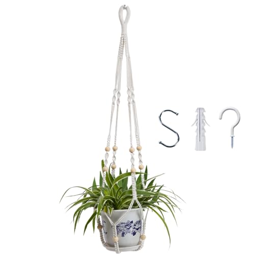 feedee Macrame Plant Hanger, Hanging Planters for Indoor Plants Holder with Wood Beads, Hanging Plant Holder for Indoor Outdoor, Gifts for Plant Lovers, Boho Home Decor Plant Hanger, Ivory - color: Ivory - Pack of 1, size: Pack of 1