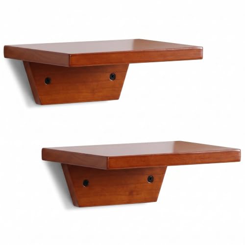 Small Wall Shelves,Speaker Shelf,Floating Shelf Trapezoid for Wifi Router - color: Light Walnut, size: Set of 2