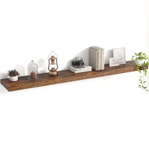 Acovy 55 Inch Floating Shelves, 8 Inch Deep Floating Shelves for Wall, Hanging Shelf with Invisible Brackets, Deep Shelves for Bathroom, Bedroom, Living Room, Brown, Set of 1 - color: Brown, size: 8"Wx55"L-1pc