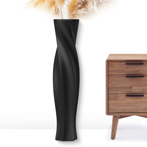 Tall Vases - 23.6" Tall Floor Vase for Home Decor, Resin Floor Vases, Black Hexagon Twist Floor Vase, Fits Into Hay/Pampas Grass, Living Room, Office, Wedding Decor (Black) - color: Black, size: 23.62 in