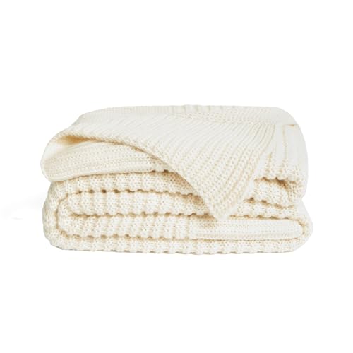 UnHide Melange Knit Blanket, Textured and Ultra-Soft Wool Throw Blanket - color: Snow White, size: Melange Wool (60" x 80")