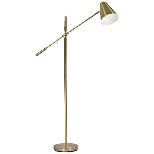 OttLite Archer LED Floor Lamp, Mid-Century Modern, Satin Brass Finish
