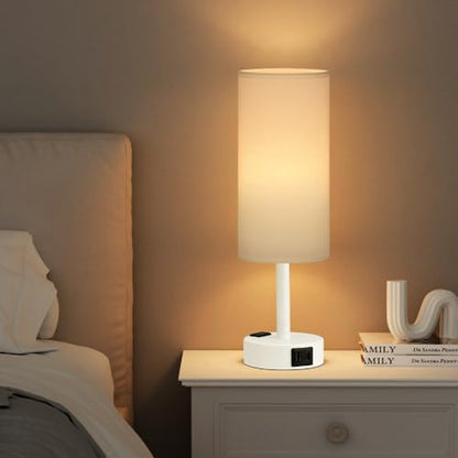 Fenmzee White Bedside Lamp for Bedroom, Dimmable Touch, USB A+C, AC Outlet - color: White - White, size: 14"