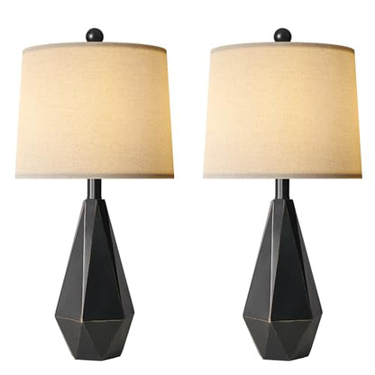PoKat 23'' Farmhouse Table Lamps Set of 2, Black Bedside Lamps for Bedroom Night Stands, Modern Nightstand Lamps for Living Room, End Side Table, Black - color: Medium - Black with Gold