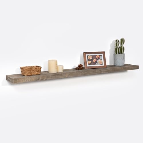 FLYJOE Solid Reclaimed Wood Floating Shelf 48inches Width and 8 inches Depth, Rustic Reclaimed Barnwood Wall Hanging Shelves with Invisible Heavy-Duty Metal Bracket，Cement Grey - color: Distressed Grey, size: 48inches-1P