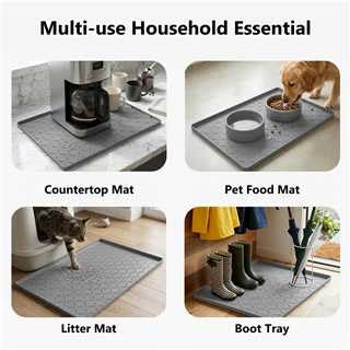 MateeyLife Silicone Waterproof Mat for Dog & Cat Food Mat 19"X12" - color: Dark Grey, size: 19"L x 12"W