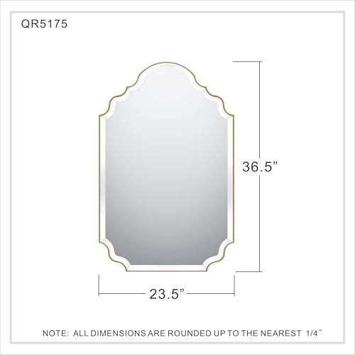 Quoizel Camille Gold-Framed Geometric Wall Mirror, 24 x 37 Inch Arch Top Beveled Glass Mirror, Hanging Wall Mounted Decorative Mirror for Bedroom, Living Room, Vanity, Dresser, Over Sink or Entryway
