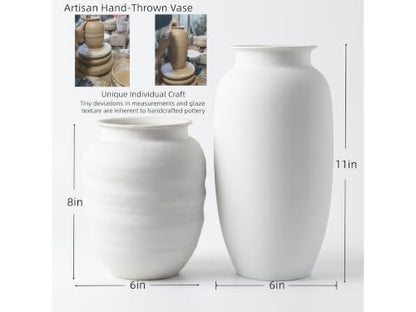 11 inch Tall Handcrafted Large White Ceramic Vase for Flowers, Home Decor - size: 11”H × 6”W