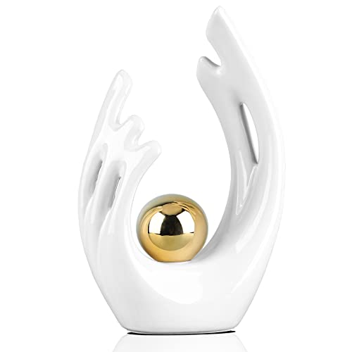 9.5"H White Gold Aesthetic Room Decor Accent, TV Stand Funky Table Centerpiece, Abstract Art Ceramic Statue and Sculpture, White Decor for Living Room, Bookshelf Decorative Objects, Shelf Decor - color: White Gold, size: Small