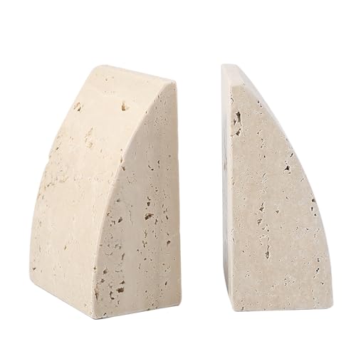 Koville Travertine Bookends for Shelves, Large Stone Bookends for Heavy Books, Non-Slip Heavy Duty Book Stopper for CD/Movies, Aesthetic Decorative Book Ends for Bookshelf Table Home Decor(Beige) - color: Sail-travertine
