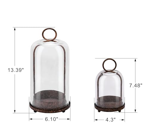 6" & 4" Wide Versatile Modern Metal Hurricane Lantern with Handmade Sturdy Glass Dome in Rustic Brown for Pillar Candle & Plants, Industrial, Farmhouse, Shabby Chic (Brown, 4"x7.5" &6.3"x11.2") - color: Brown, size: 4"x7.5" & 6.3"x11.2"