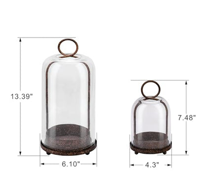 6" & 4" Wide Versatile Modern Metal Hurricane Lantern with Handmade Sturdy Glass Dome in Rustic Brown for Pillar Candle & Plants, Industrial, Farmhouse, Shabby Chic (Brown, 4"x7.5" &6.3"x11.2") - color: Brown, size: 4"x7.5" & 6.3"x11.2"