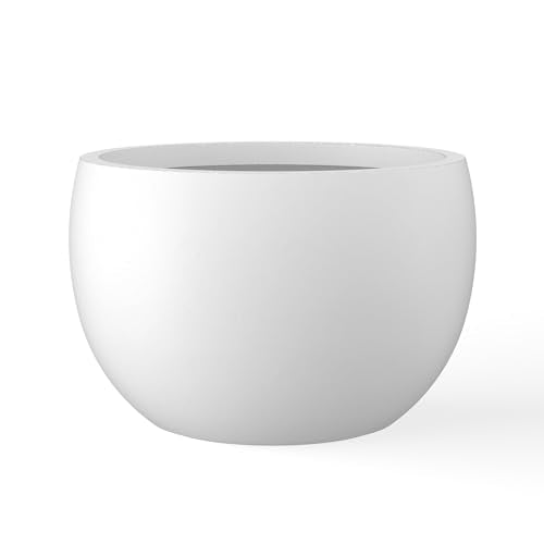 Kante Large Round Bowl White Concrete Planter 20" Dia, Outdoor - color: Pure White, size: 19.9" d