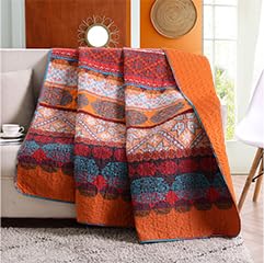 Exclusivo Mezcla Reversible Boho Quilted Throw Blanket, 50"x 60" - color: Bohemian Red and Orange, size: 50 x 60 inch